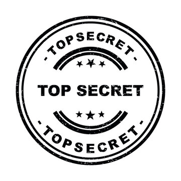 Black round top secret rubber stamp seal icon for classified documents and files isolated on transparent background