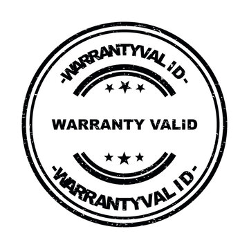 Black round warranty valid stamp seal icon for product quality certification isolated on transparent background