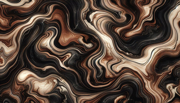 wavy liquid marble pattern background in gold brown and black color