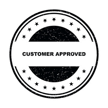 Customer approved black rubber stamp icon with stars on a circular border isolated on transparent background
