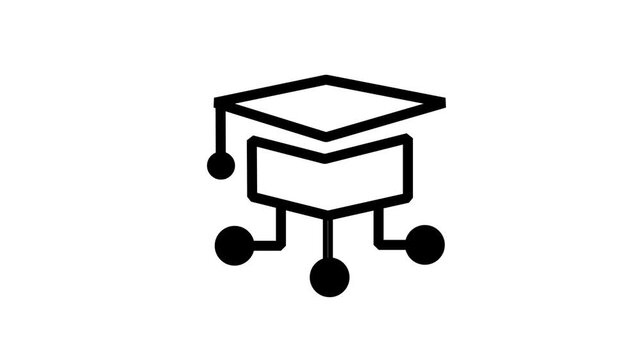 Graduation Cap Tech Education Line Icon. Animated line icon of a graduation cap with circuit nodes, perfect for online learning, edtech, and modern education.