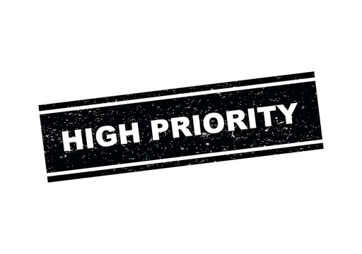 High priority black rubber stamp with a grunge texture for urgent business tasks isolated on transparent background