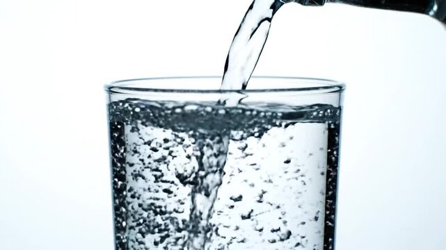 Clear Water Pouring Into Glass With Bubbles
