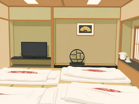 Traditional Japanese Tatami Room Interior Flat Vector Illustration