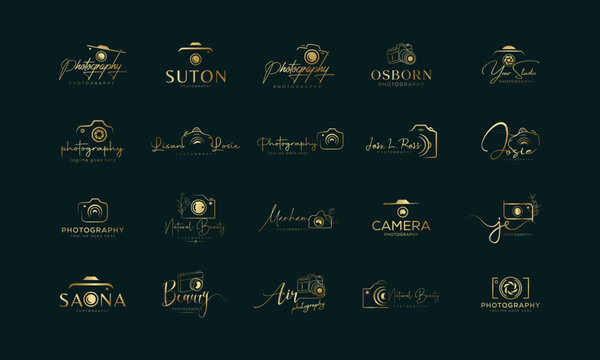 Camera logo, Modern photography signature bandle logo icon vector template
