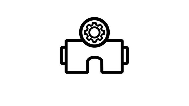 VR Goggles Gear Technology Line Icon. Animated line icon of virtual reality headsets with a gear, perfect for VR settings, innovation, and digital engineering.