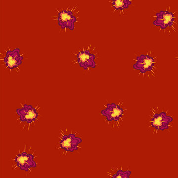 pattern cartoon explosion graphic creating a powerful fiery burst with smoke and radiating energy, symbolizing impact, danger, or a sudden event, depicted in a vibrant comic book style