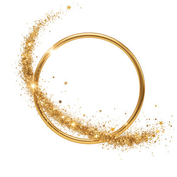 Golden circular frame with sparkling dust and stars a 3d render on transparent background circle gold sparkle star glitter