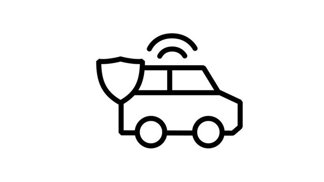 Smart Car Shield Protection Line Icon. Animated line icon showing a smart connected car with a shield, ideal for automotive insurance and vehicle security.