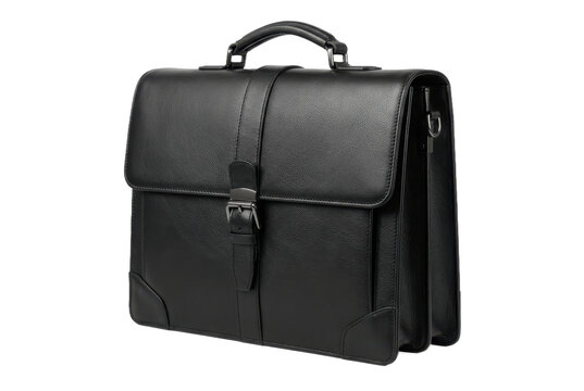 Black leather briefcase with buckle for professionals.
