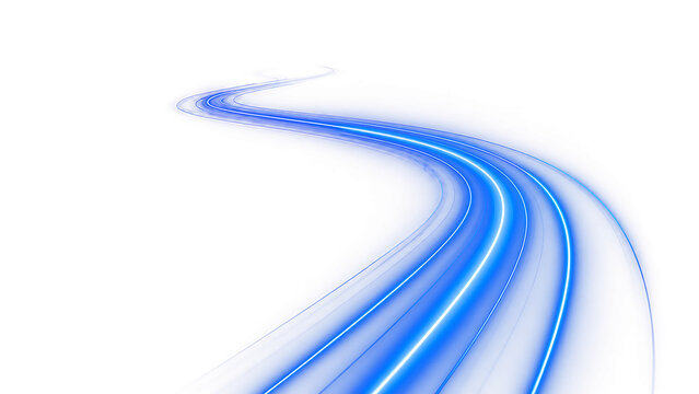 Light Curve PNG Transparent Isolated with Blue Neon Wave Dynamic Motion Energy Glow and Speed Effect for Cyber Technology Illustration Background.