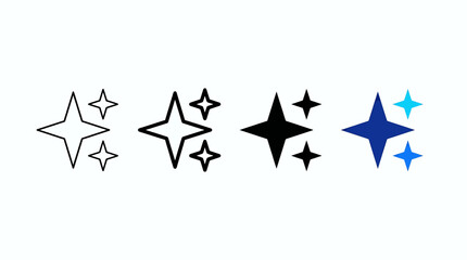 Set of sparkle and star icons in various styles for decoration, rating, quality, and magic effects in vector format © Mamun