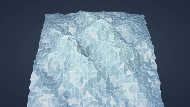 Rotating Low Poly Crystalline Terrain Mesh With Glowing Wireframe Edges Abstract Background Seamless Loop in rich ice tones