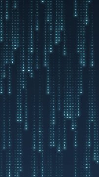 Falling digital code rain glowing streaks seamless loop in calm cyan tones vertical 9:16
