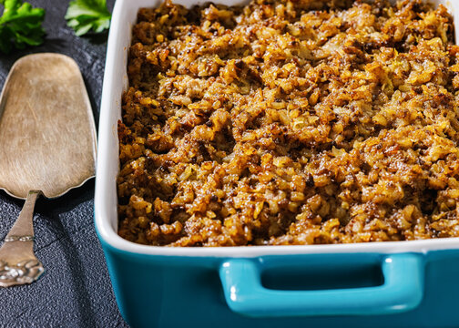 American minced meat and rice casserole in a dish
