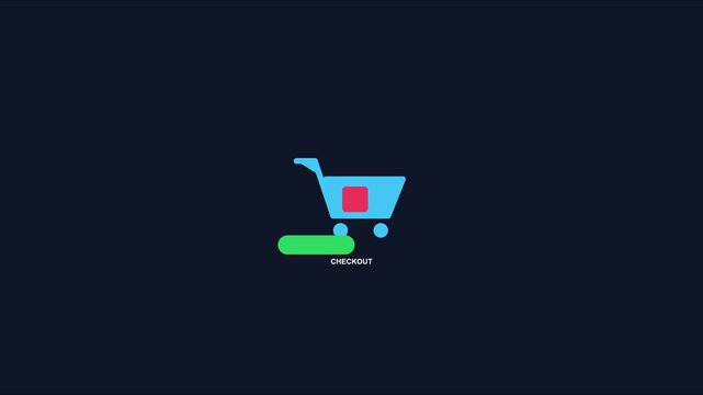 Online shopping cart animation with checkout button for e-commerce website interface and digital payment user experience 4k