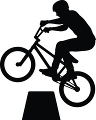 Fototapeta premium BMX Rider Performing Bicycle Jump Silhouette Isolated on White Background Vector
