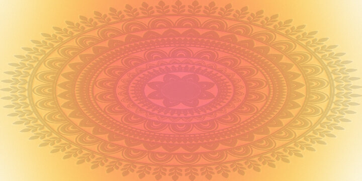 Elegant mandala ornament pattern on warm orange and yellow gradient background texture.