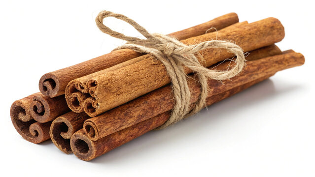 Fragrant Cinnamon Stick Bundle Isolated on White Background