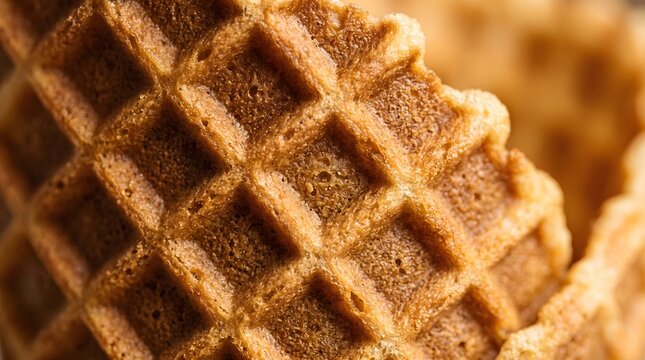 Macro Close Up of a Crispy Golden Brown Waffle Cone Texture