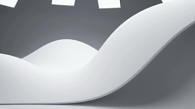 Abstract white wavy background 4k loop rendering with clean smooth curves and minimalist grey design