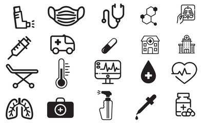 Fototapeta premium Medical and Healthcare Line Icons Set Vector