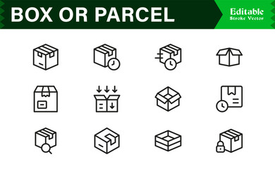 Fototapeta premium Professional Box Line Icon Set Featuring Minimal Parcel Designs, Editable Vector Elements, and Modern Pixel Perfect Style for Clean, Unique Visual Appeal