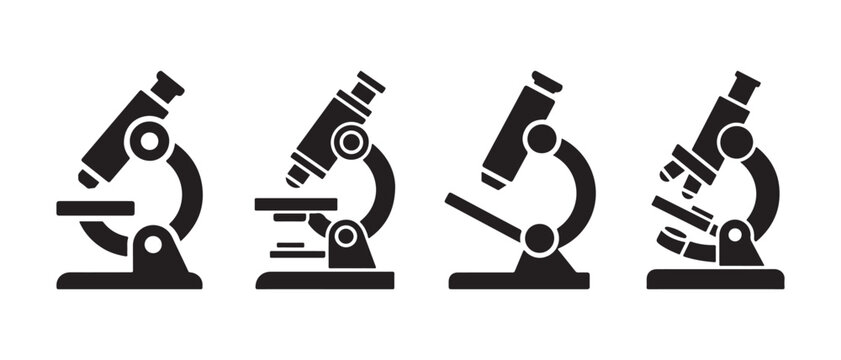 aboratory Microscope Icon Set for Scientific Research, Medical Laboratory, Biology, Microbiology and Science Education Vector Symbols.