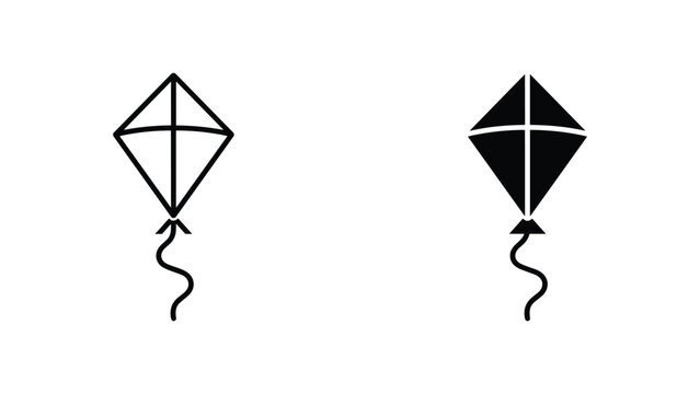 Diamond shaped kite with tail icon in clean outline and solid black vector graphic design styles