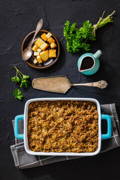 Homemade minced meat and rice casserole bake