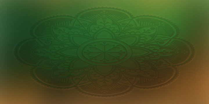 Green circular mandala pattern embossed on gradient backdrop spiritual ornamental design.