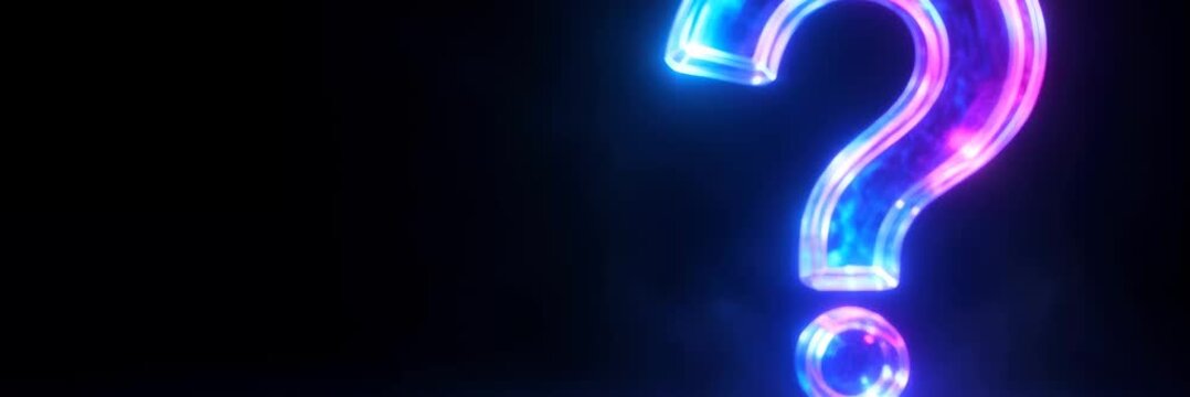Neon question mark website banner with copy space for text