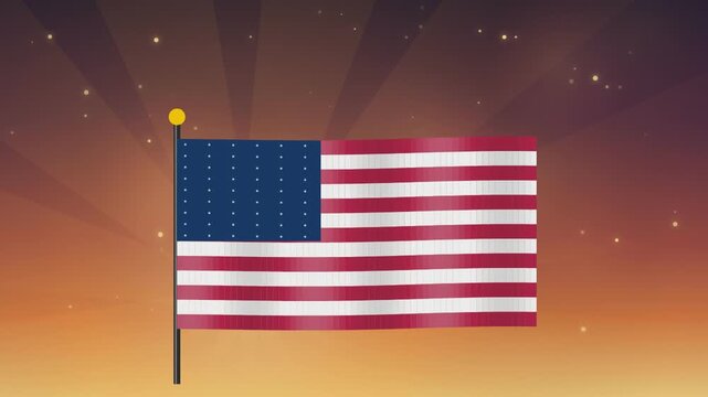 Waving united states flag on a golden sunset background for veterans day patriotic celebration and memorial tribute
