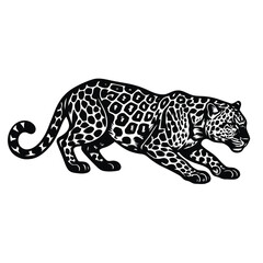Fototapeta premium Leopard silhouette vector illustration. Wild cat prowling in a classic black ink style.