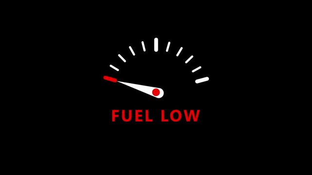 Fuel Low Gauge Icon Animation Empty Tank Warning Symbol Loop Isolated Black Background Motion Graphic Video