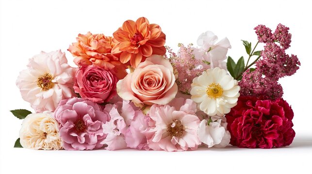 Beautiful floral bouquet with pink and orange spring flowers.