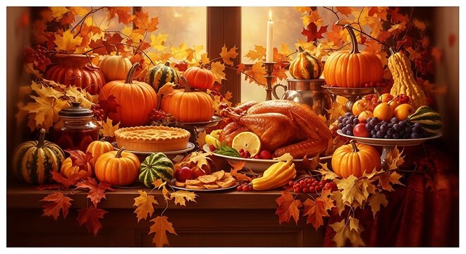 Festive canadian thanksgiving feast roasted turkey pumpkins and autumn abundance