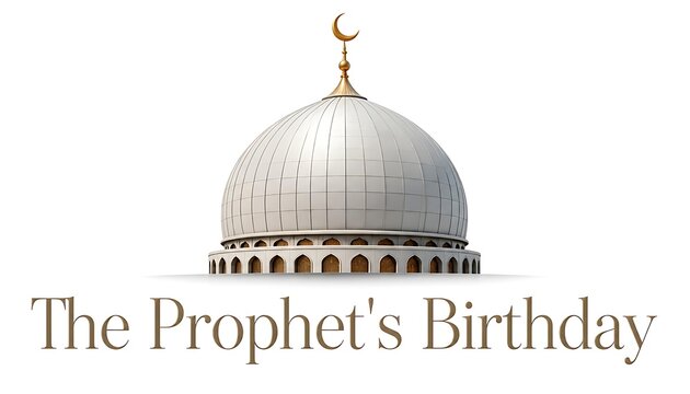 The prophet's birthday concept with mosque dome and crescent moon silhouette crescent architecture religion celebration tradition observance spiritual greeting minimalist blessing