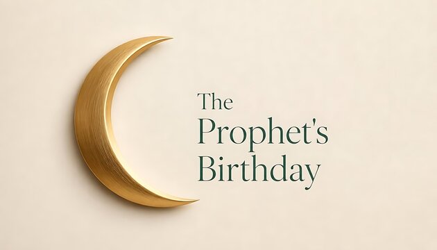 The prophet's birthday greeting card featuring a glowing golden crescent moon on a minimalist background birthday crescent celebration minimalist religion tradition greeting background