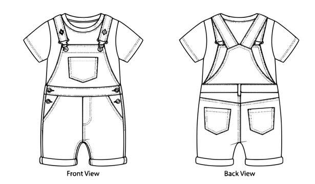 Infant Dungaree Fashion Flat Sketch Vector Mockup
