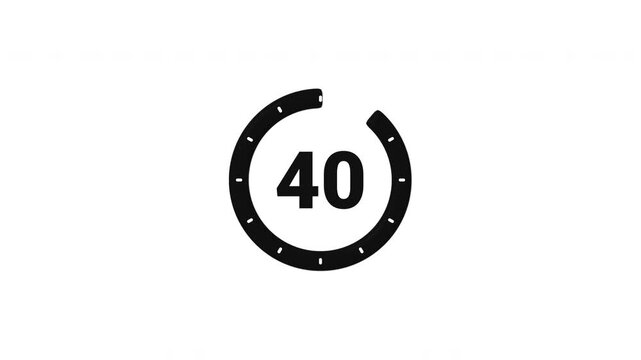 Minimalist 45 second countdown timer, black circular loading bar on white background , 4K countdown