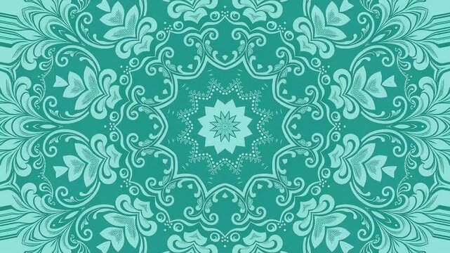 Classic background animation decorated with pastel mint green ornate circular mandala pattern for elegant abstract vintage backdrop design vector illustration