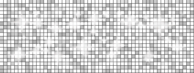 Obraz premium Disco ball with Christmas gradient background and silver sequin on party wallpaper for shimmer light card. White mosaic grid, glam glitter, disco ball shine. Vector pattern template in luxury 90s vibe