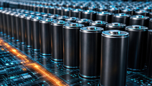 Battery storage systems in digital power infrastructure, lithium cell arrays on circuit board, electricity storage for data center technology, rechargeable battery modules, energy management