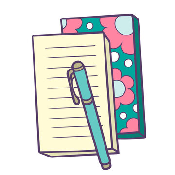 Notebooks and a pen line drawing