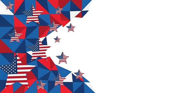 American flag stars pattern with red and blue geometric shapes
