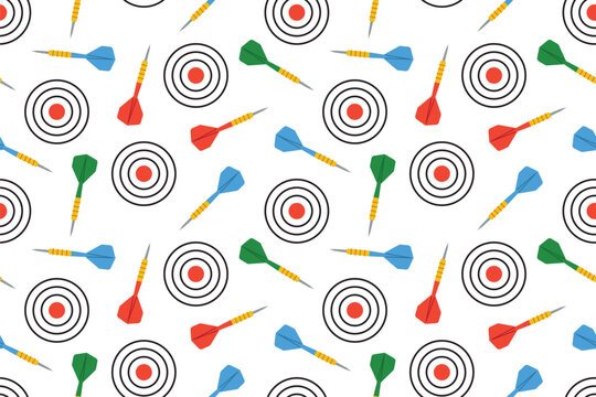 darts and dartboard seamless pattern, perfect for sports, games, target practice, business strategy themes, wrapping paper, textiles and digital backgrounds - vector illustration