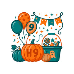 Fototapeta premium balloons__pumpkins__candy_buckets__and_festive_banners_