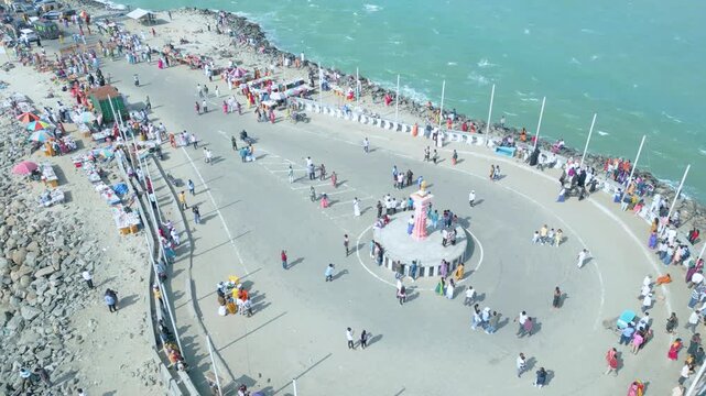 Aerial view of Ram Setu, dhanushkodi, Rameswaram Island, Tamil Nadu, India.