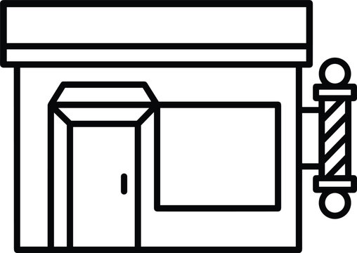 Barbershop building storefront with classic barber pole line icon vector illustration isolated on white background